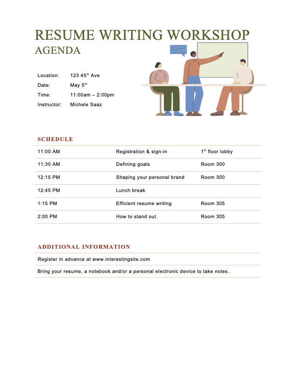 Resume writing workshop agenda